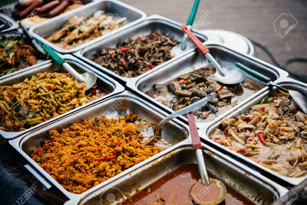 Different thai street food on sale at one of the markets at Koh Samui, Thailand - 58622579 Different thai street food on sale at one of the markets at Koh Samui, Thailand - 58622579