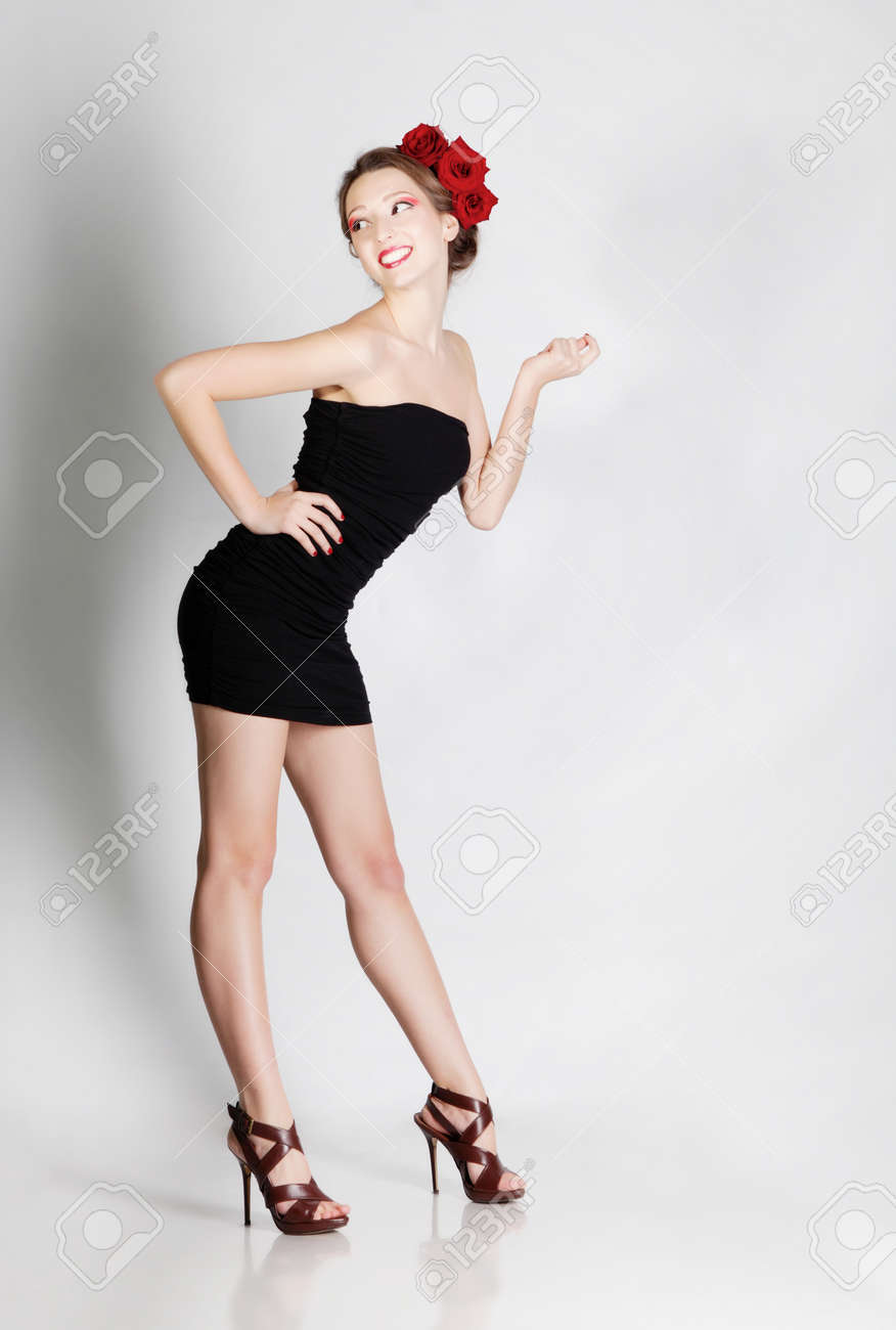 short black dress with high heels