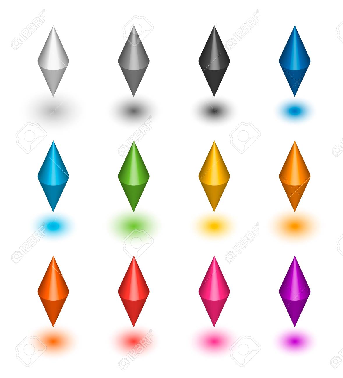 stock illustration different colors of diamonds