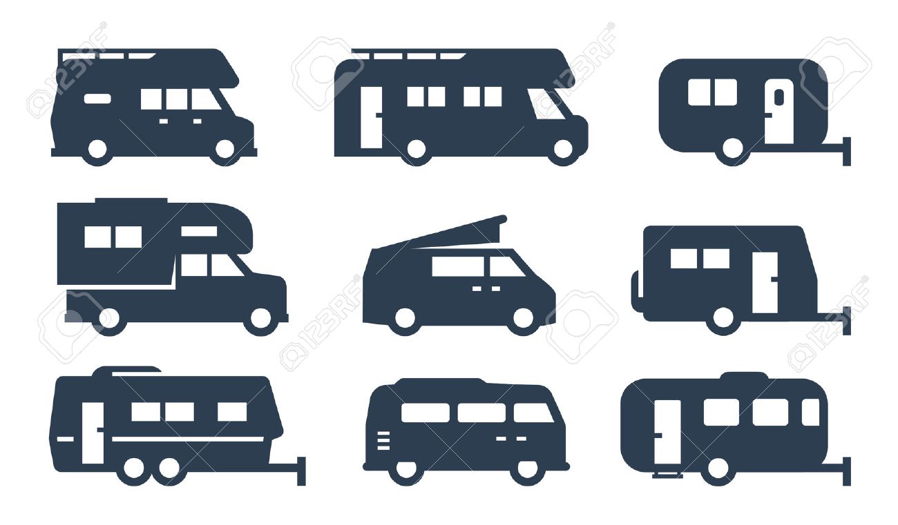 RV Cars Recreational Vehicles Camper Vans Icons Illustration RV Cars Recreational Vehicles Camper Vans Icons Illustration