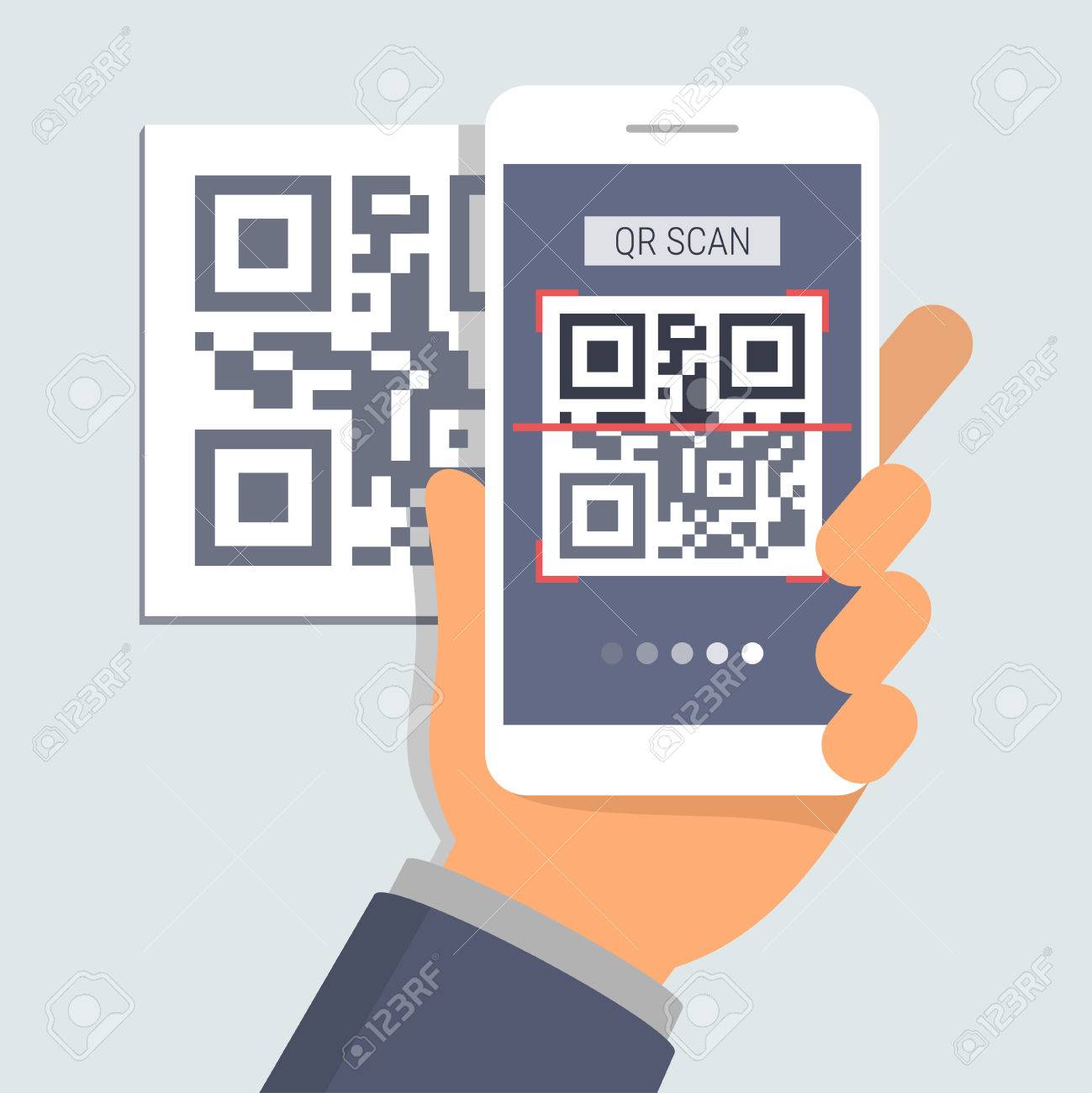 Hand Halt Handy Mit App Zum Scannen Von Qr Codes Flachen Design Illustration Lizenzfrei Nutzbare Vektorgrafiken Clip Arts Illustrationen Image