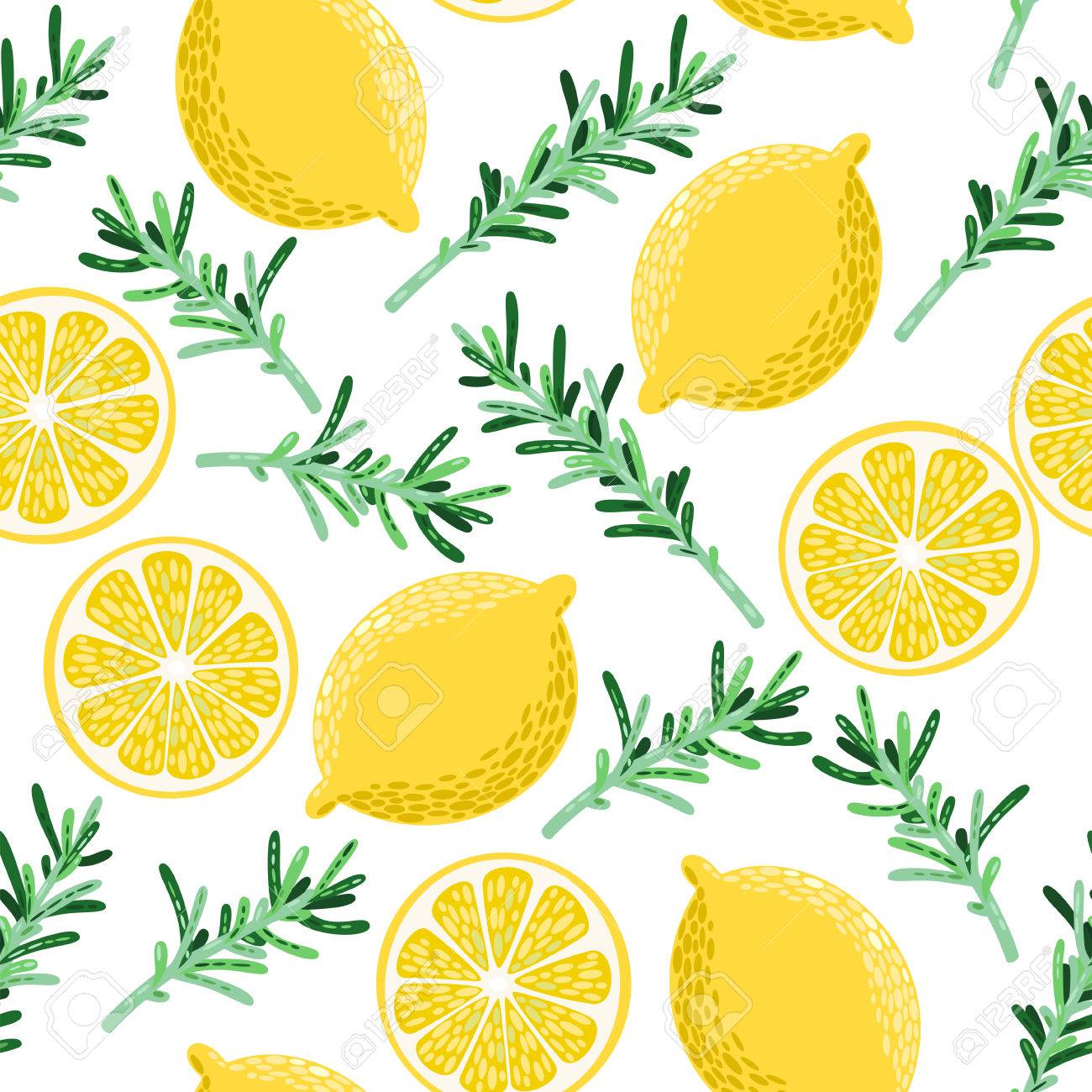 Colorful lemon and rosemary vector seamless background - 45533773 Colorful lemon and rosemary vector seamless background - 45533773