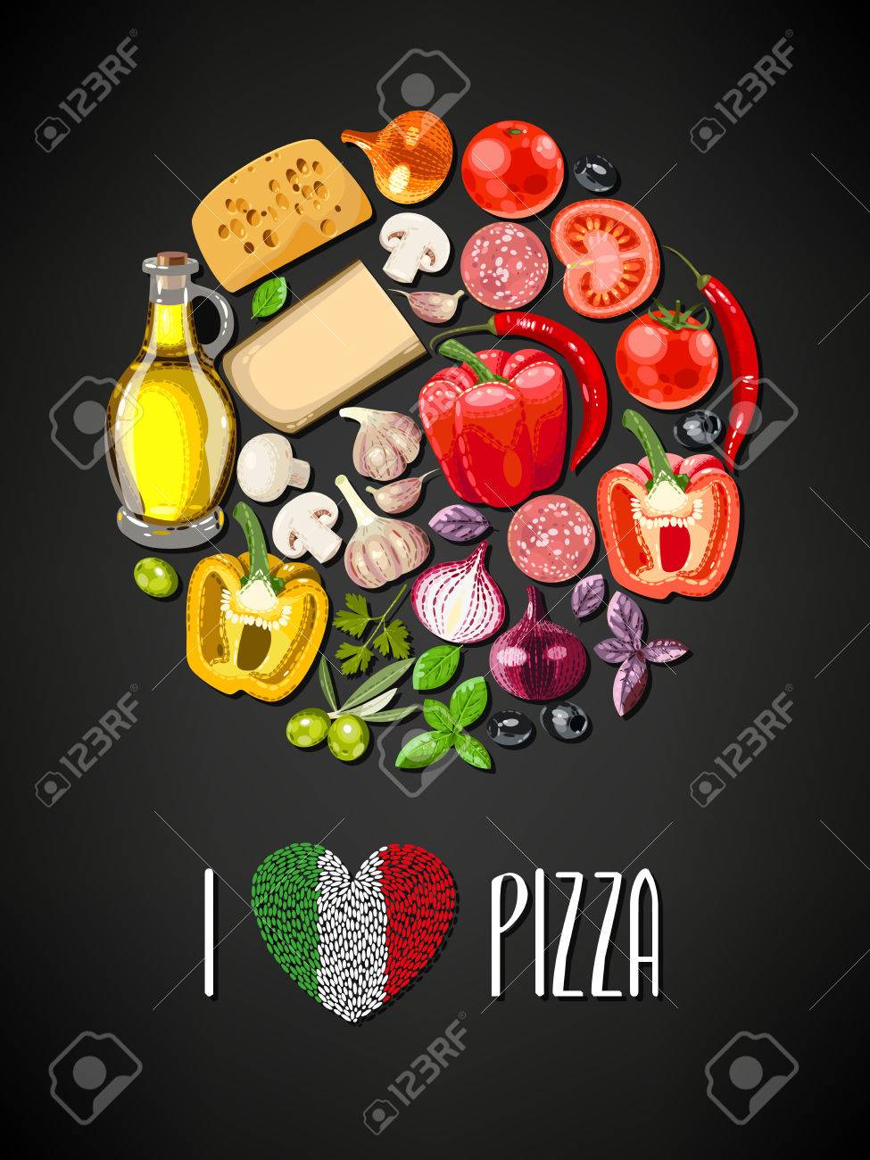 Colorful circle made of ingredients for pizza - 45967871 Colorful circle made of ingredients for pizza - 45967871