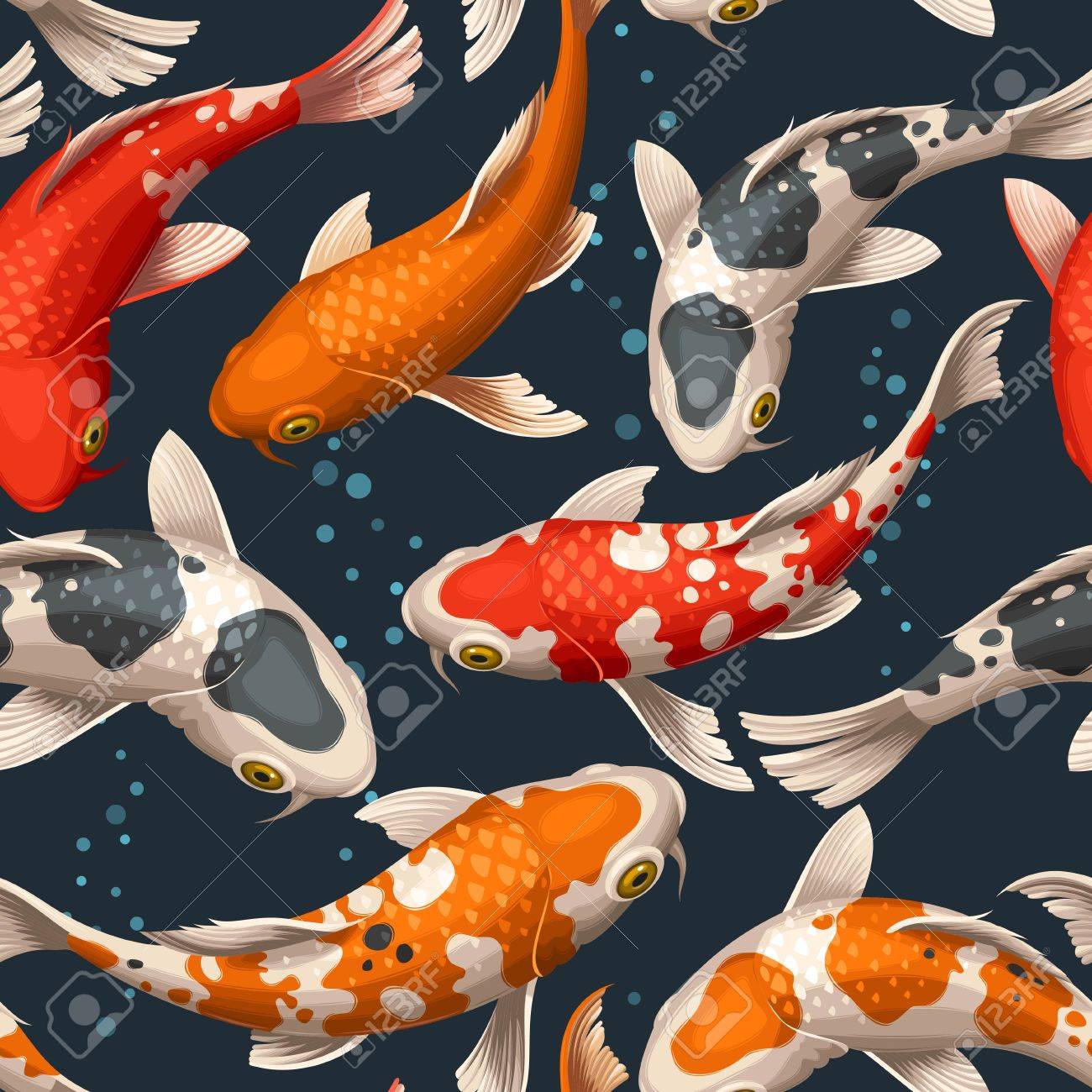 Varicolored floating koi carps vector seamless background - 63388561 Varicolored floating koi carps vector seamless background - 63388561