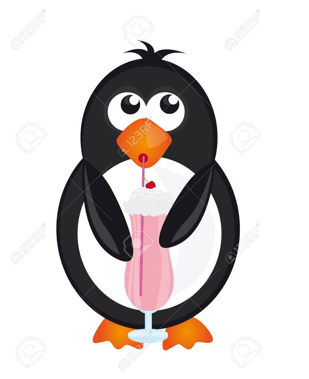 白い背景で隔離のミルクセーキと黒と白のペンギン ベクトル のイラスト素材 ベクタ Image