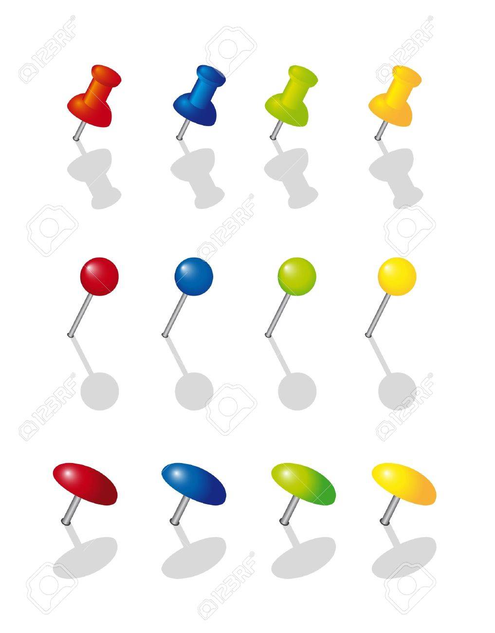 白地にカラフルなプッシュ ピンのコレクションです ベクトル のイラスト素材 ベクタ Image
