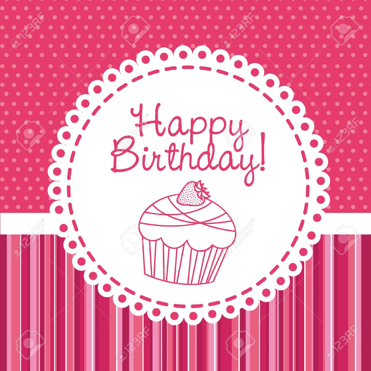 カップ ケーキのピンクのカード上のお誕生日おめでとう ベクトル イラストのイラスト素材 ベクタ Image
