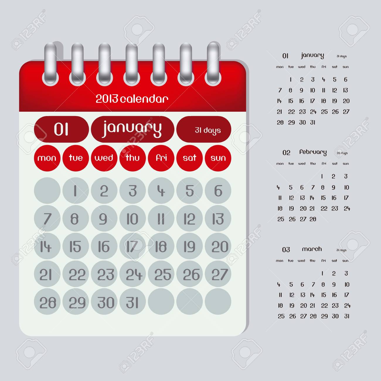 13 カレンダー イラスト リング 1 月 2 月 3 月 イラストの 3 か月のイラスト素材 ベクタ Image