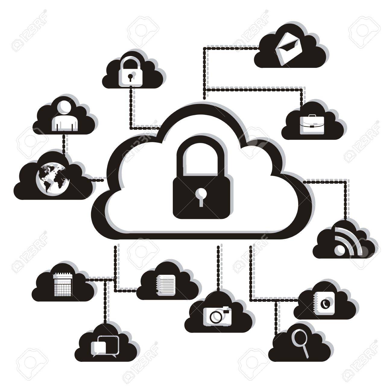 Illustration Of Cloud Technology Locked Network Security Vector Royalty Free Cliparts Vectors And Stock Illustration Image