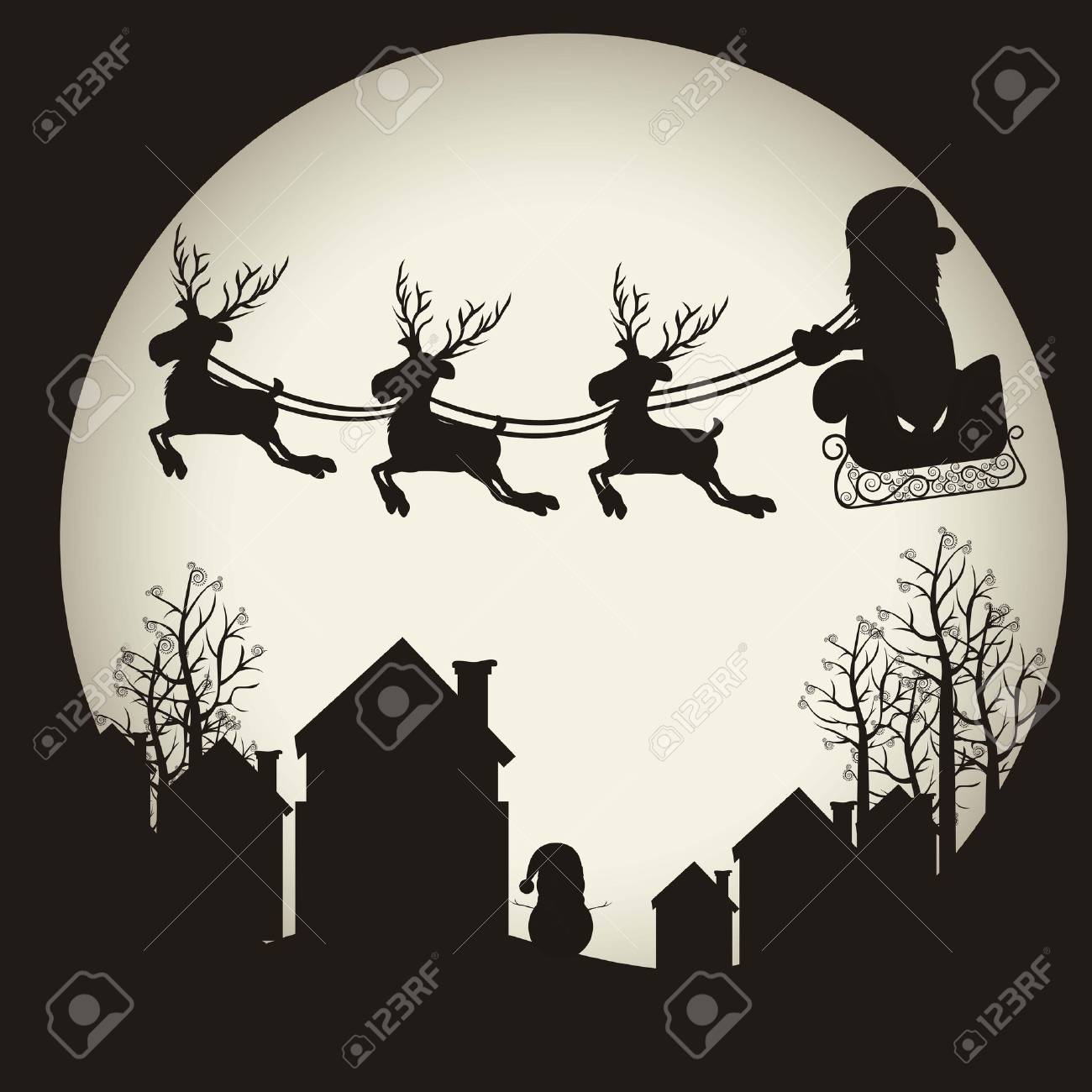 イラスト ベクター クリスマスの前夜のそりとトナカイ サンタさんのイラスト のイラスト素材 ベクタ Image