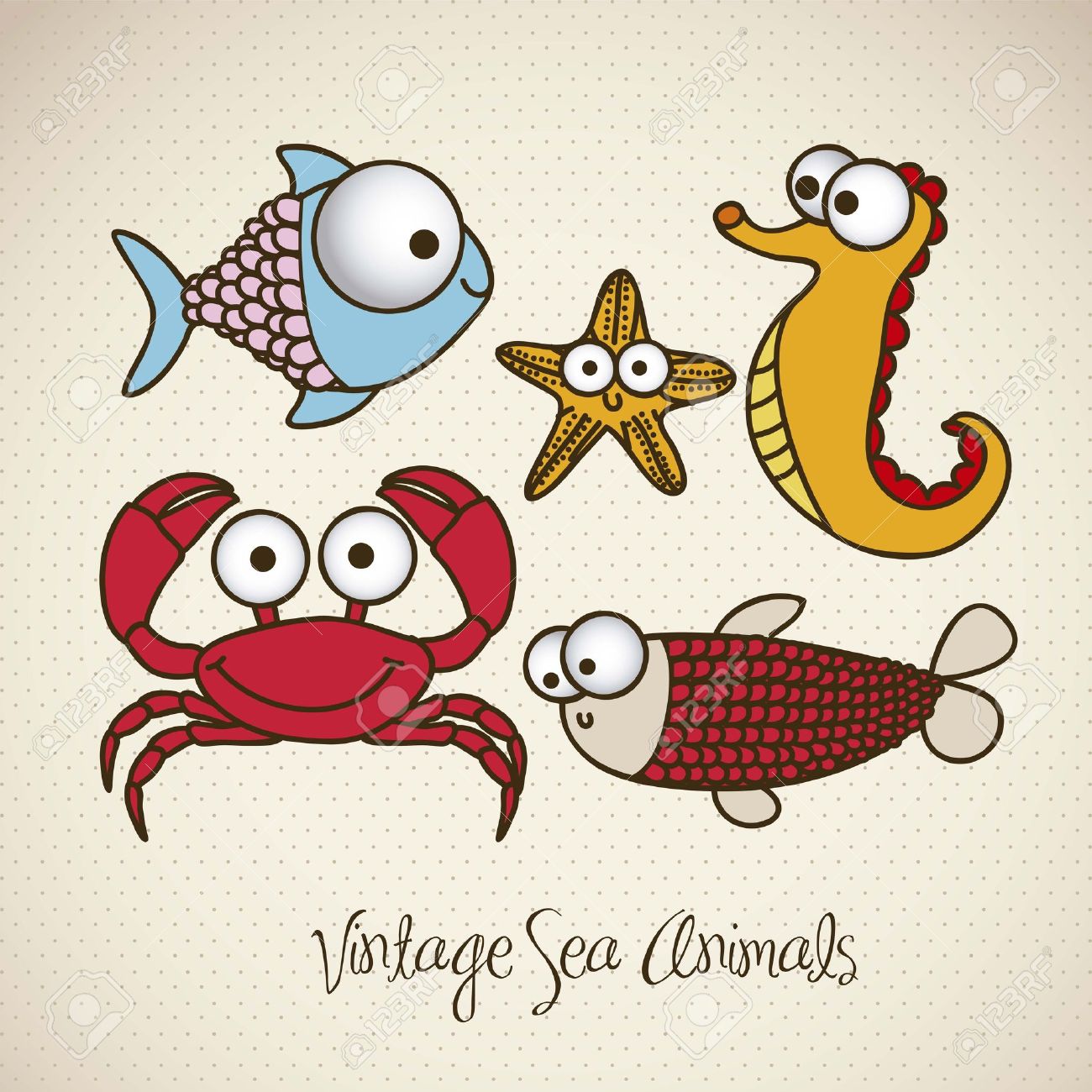 Illustration de crabe étoile de mer les poissons et les hippocampes des Dessins