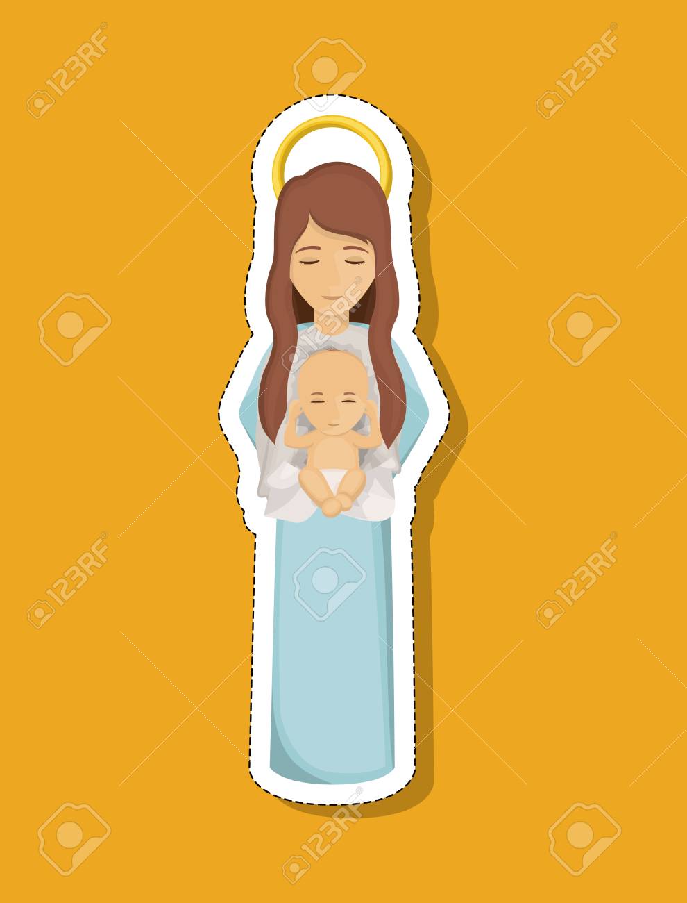 Maria De Dibujos Animados Y El Icono Del Bebe Jesus Navidad Noche Santa De La Familia Y El Tema Betlehem El Diseno Colorido Ilustracion Vectorial Ilustraciones Vectoriales Clip Art Vectorizado Libre De