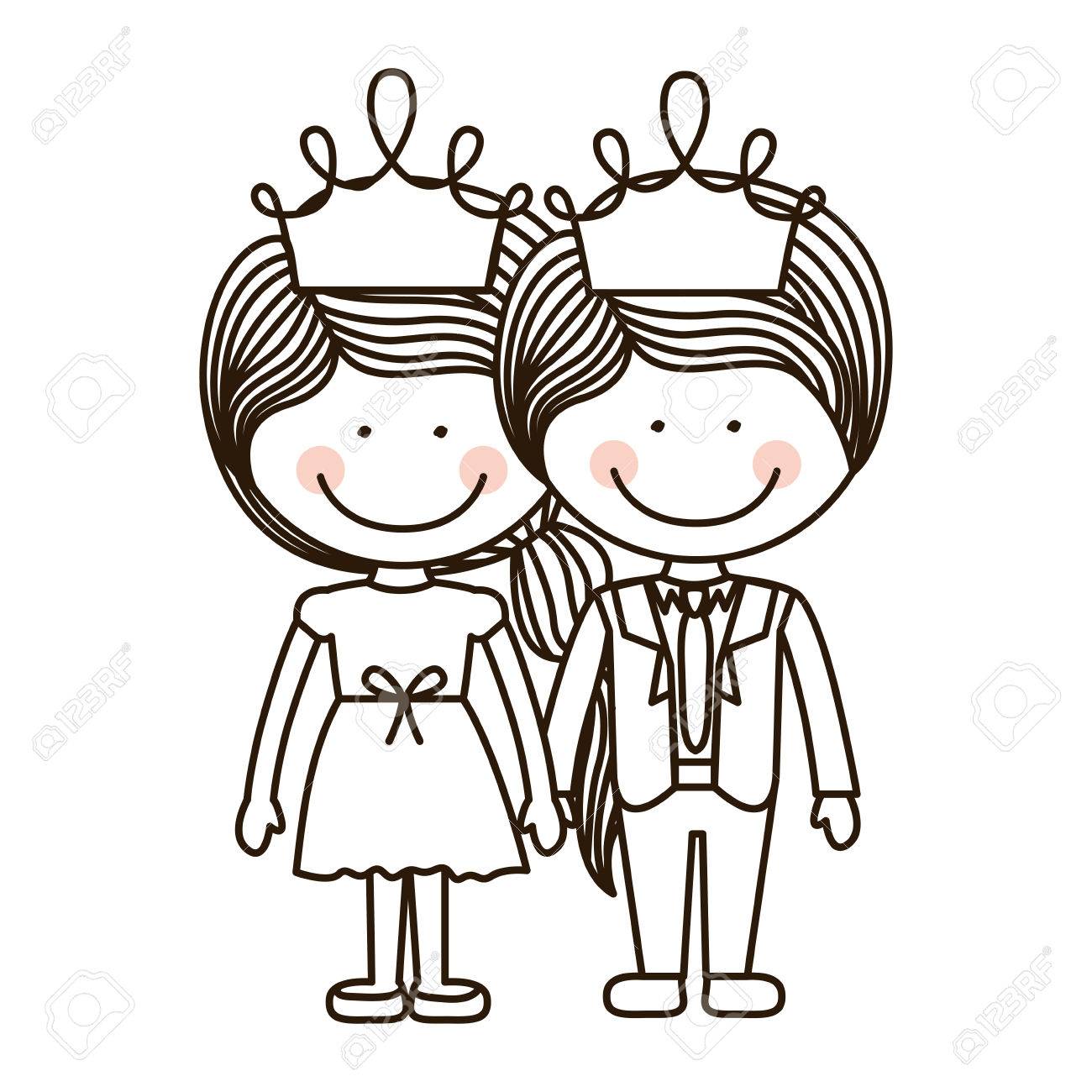 Silhouette Girl And Boy Standing With Crown Vector Illustration