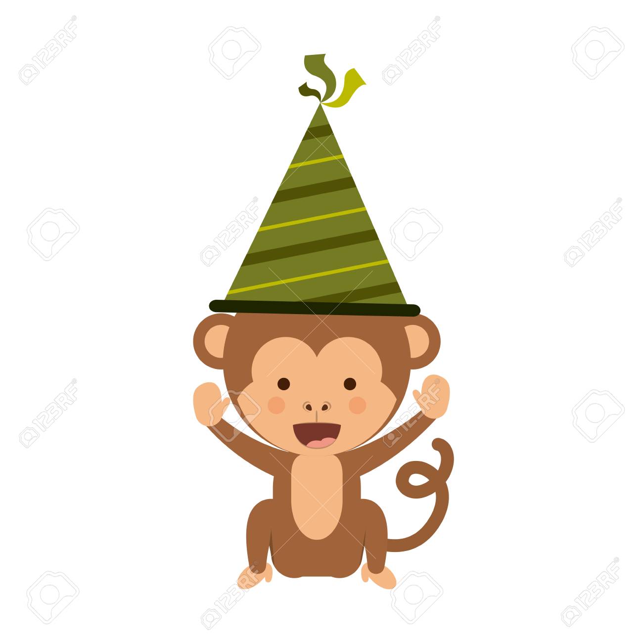Bande Dessinee De Singe Avec Chapeau De Fete Icone Bonne Carte De Fete D Anniversaire Et Le Theme De La Decoration Conception Isolee Vector Illustration Clip Art Libres De Droits Vecteurs Et
