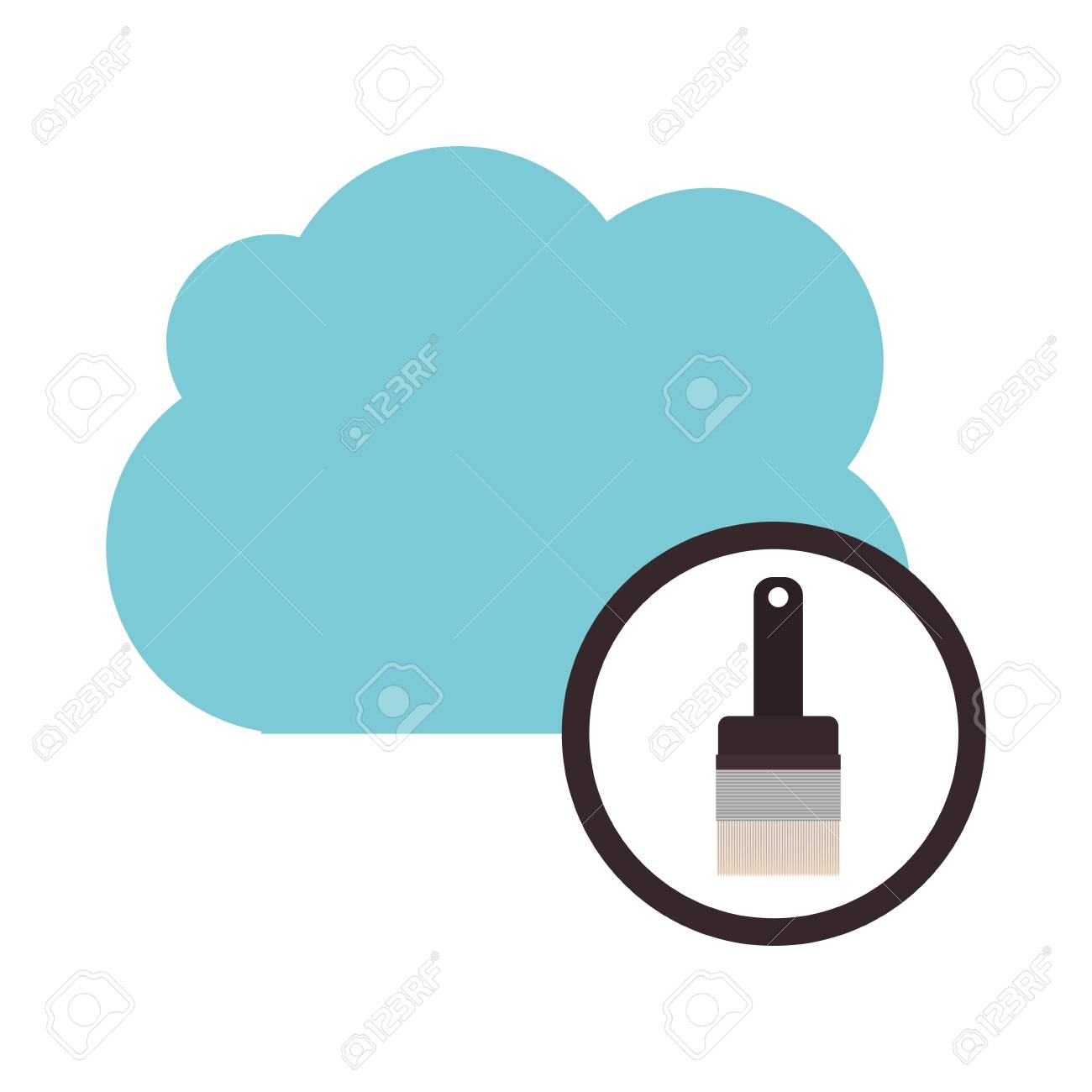 paint brush and cloud computing icon storage technology and