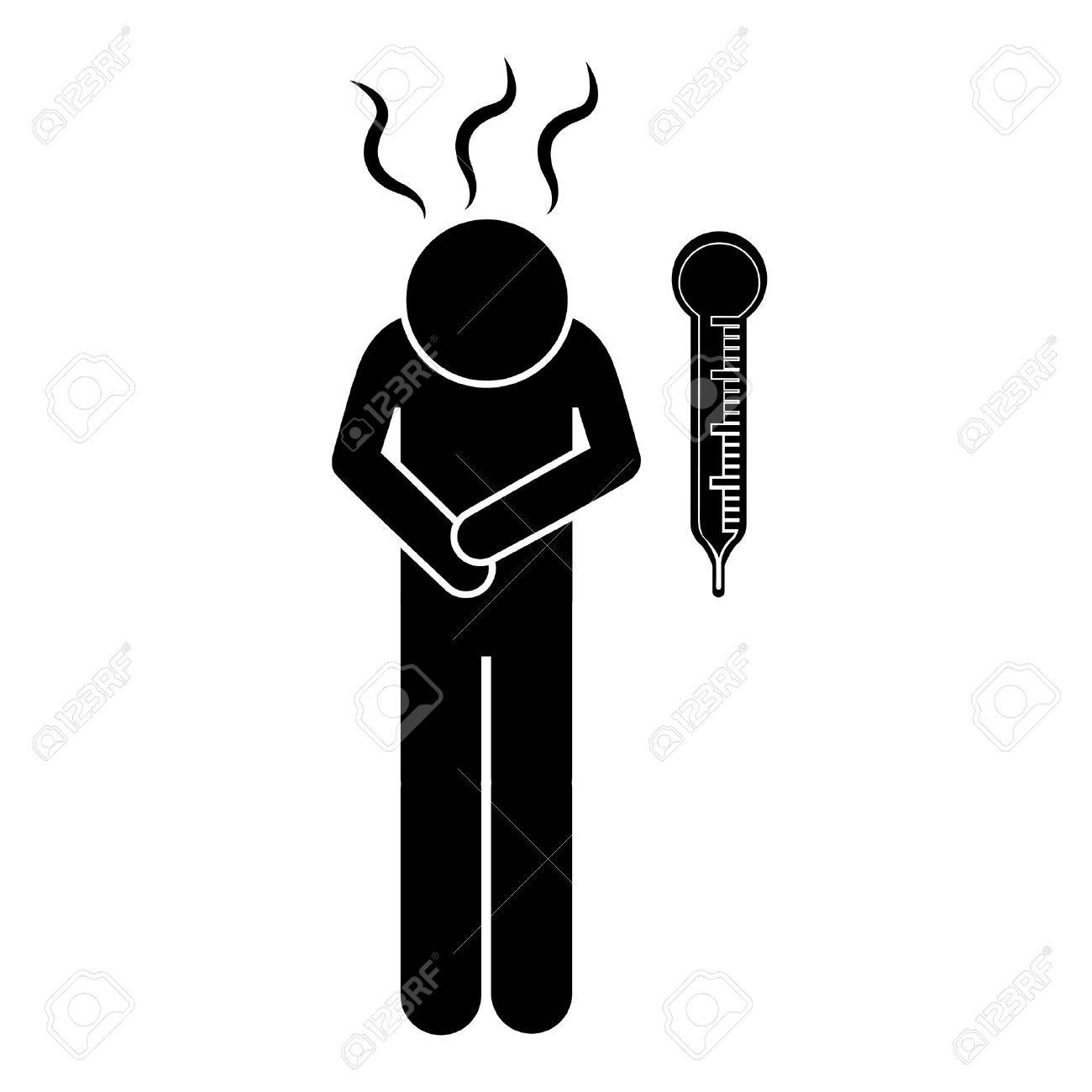 人の痛みや発熱のベクトル イラストのモノクロ シルエット のイラスト素材 ベクタ Image