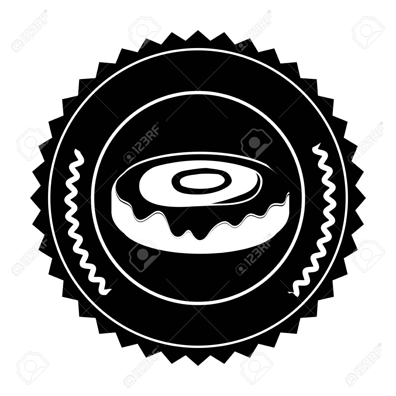 Donut Inside Seal Stamp Icon Bakery Food Shop Traditional And