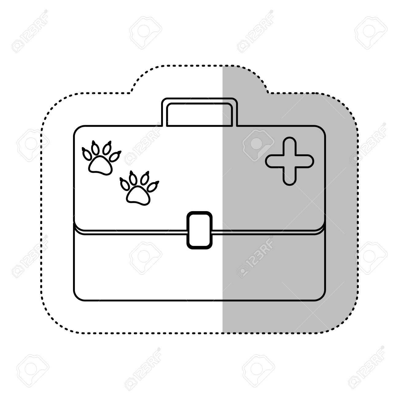 獣医救急スーツケース ベクトル図と中間シャドウ ステッカー白黒輪郭のイラスト素材 ベクタ Image