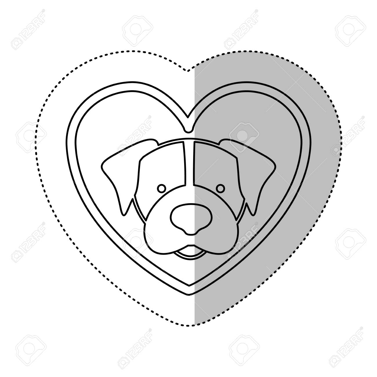 心のベクトル図の中のビーグル犬と白黒輪郭中間シャドウ ステッカー のイラスト素材 ベクタ Image
