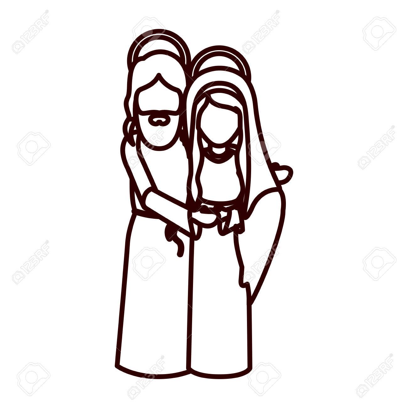 聖母マリアとイエス白黒輪郭ベクトル図を採用 のイラスト素材 ベクタ Image