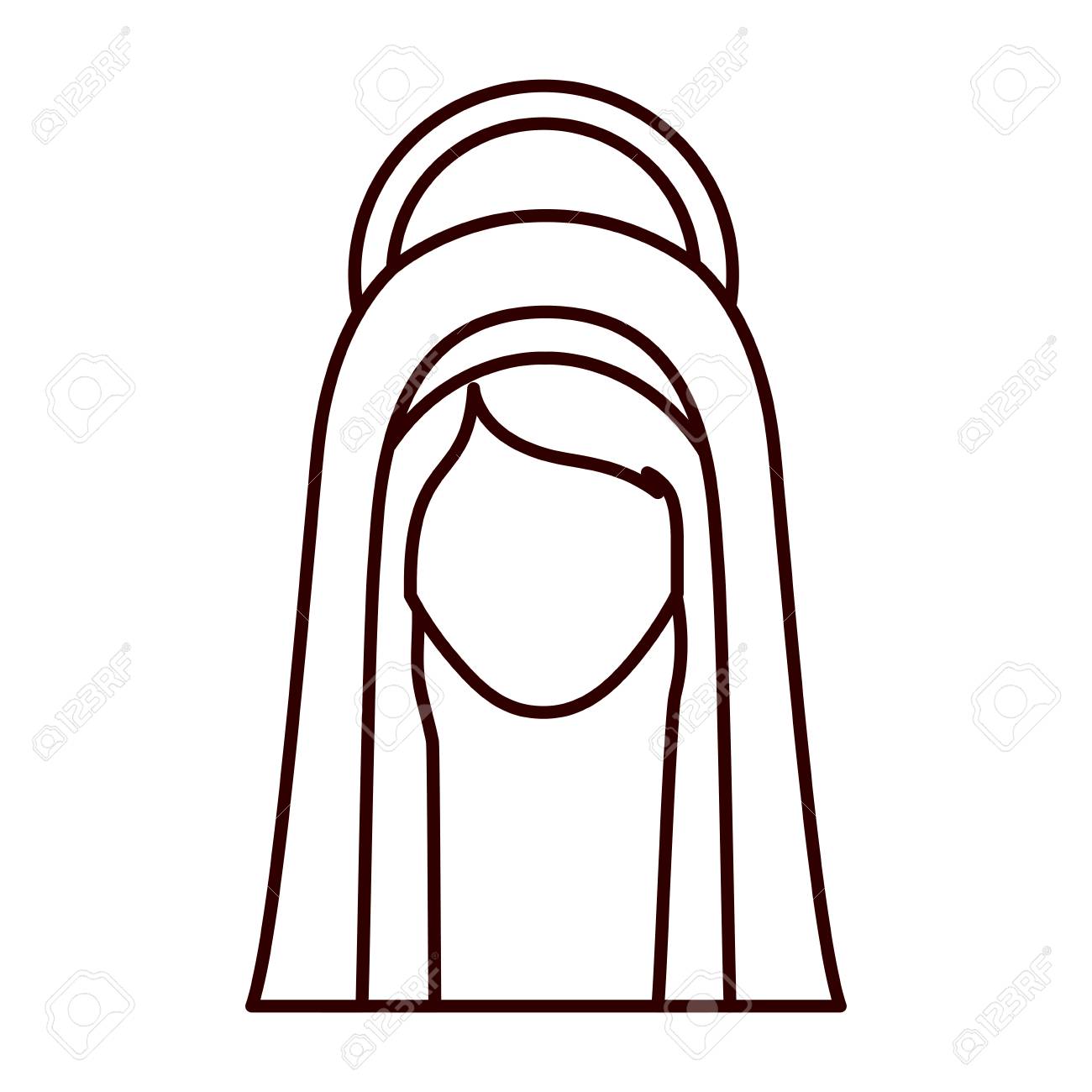 聖母マリアの顔ベクトル イラストの白黒コンター のイラスト素材 ベクタ Image