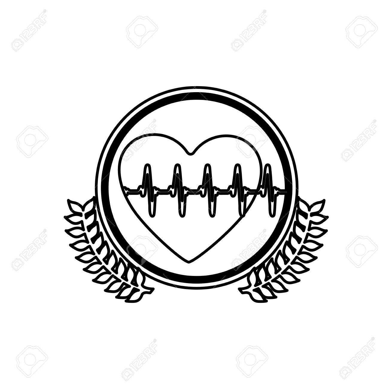 オリーブの枝と心線バイタル サイン ベクトル イラスト モノクロ円のイラスト素材 ベクタ Image 70478780