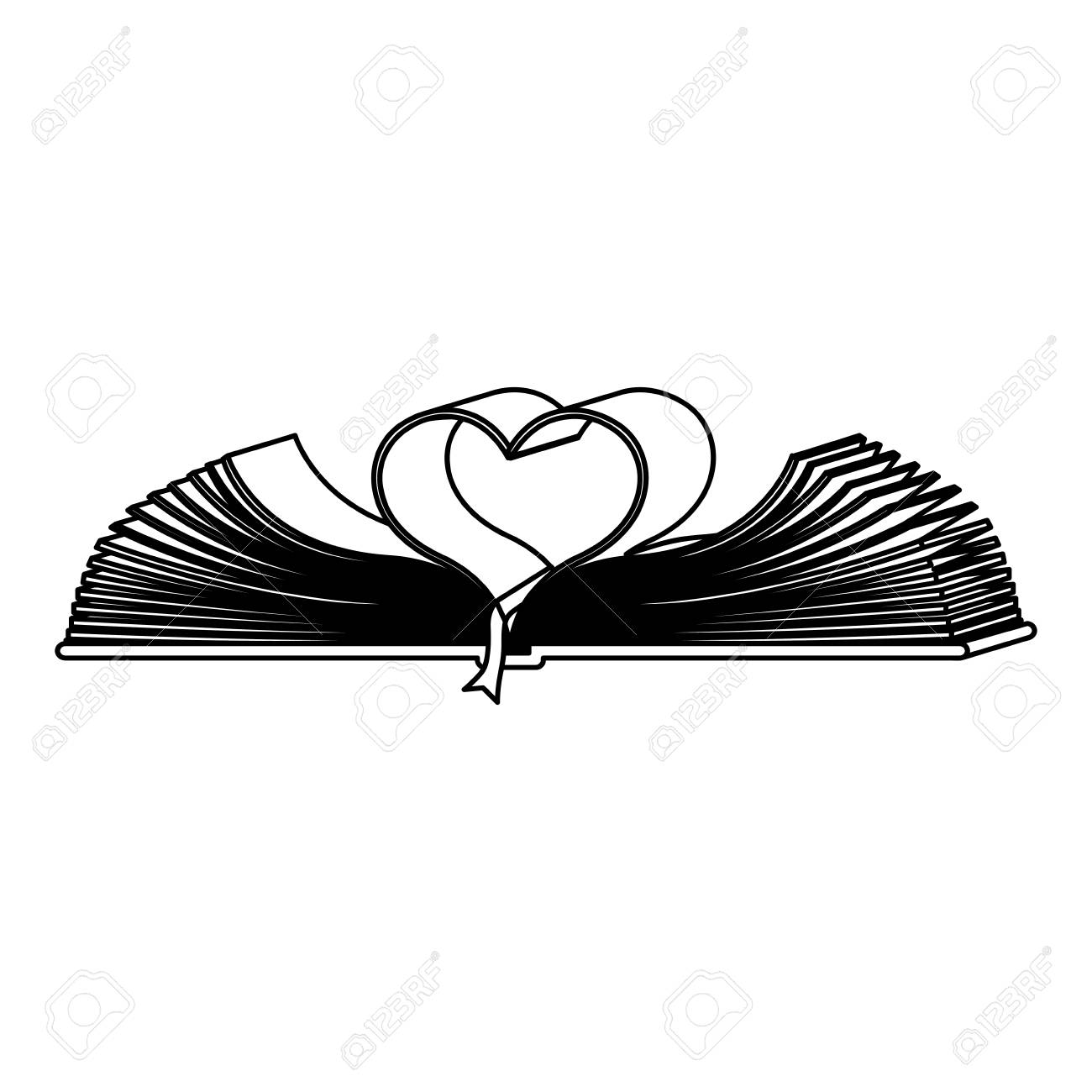 monochrome contour with holy bible open with sheets in shape open in sheets