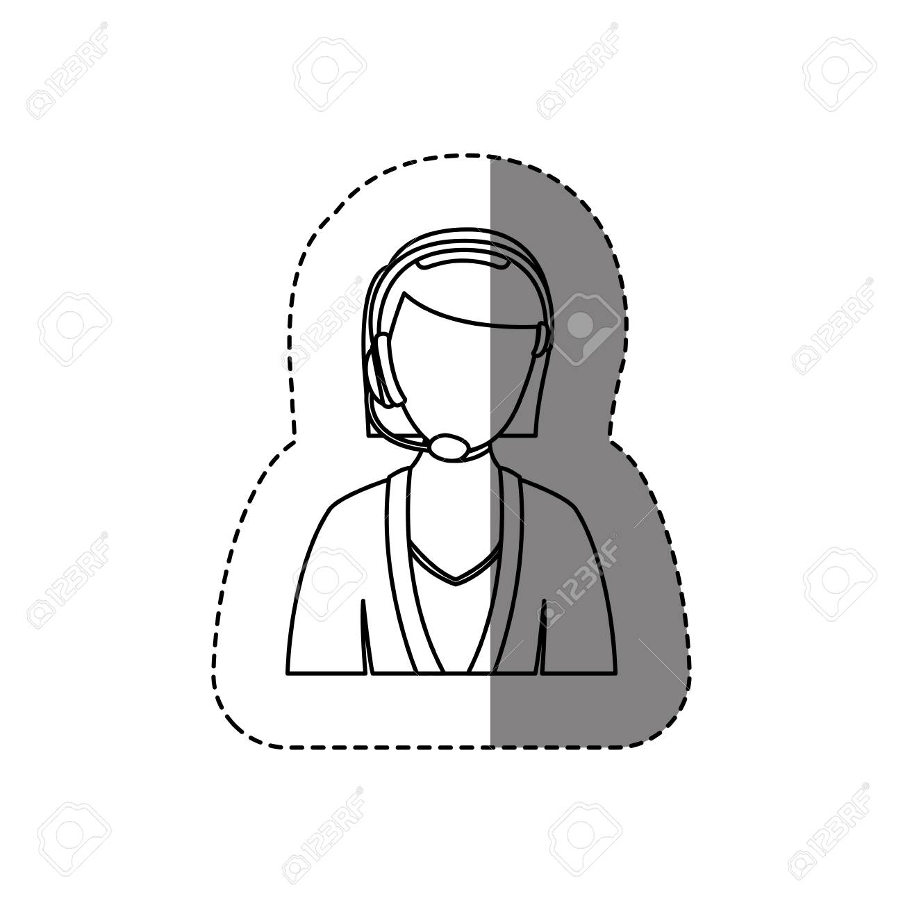 顔ベクトル図なし女性顧客サービスの半分の体で白黒輪郭ステッカーのイラスト素材 ベクタ Image