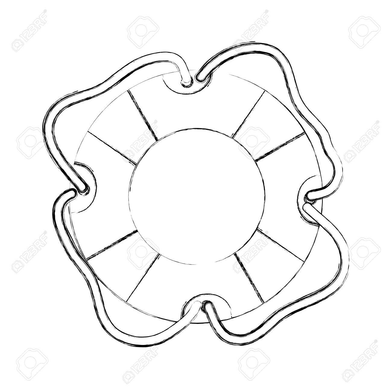 白黒輪郭手にロープのベクトル図と浮選フープ アイコンの描画のイラスト素材 ベクタ Image