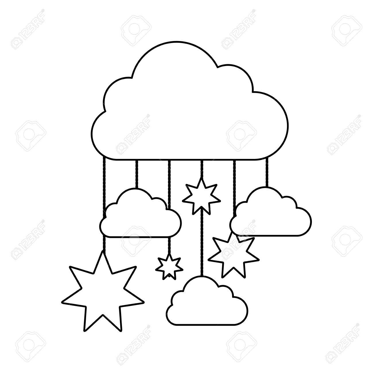 Monochrome Contour Bebe Mobile Avec Nuage Et Etoiles Illustration Vectorielle Clip Art Libres De Droits Vecteurs Et Illustration Image