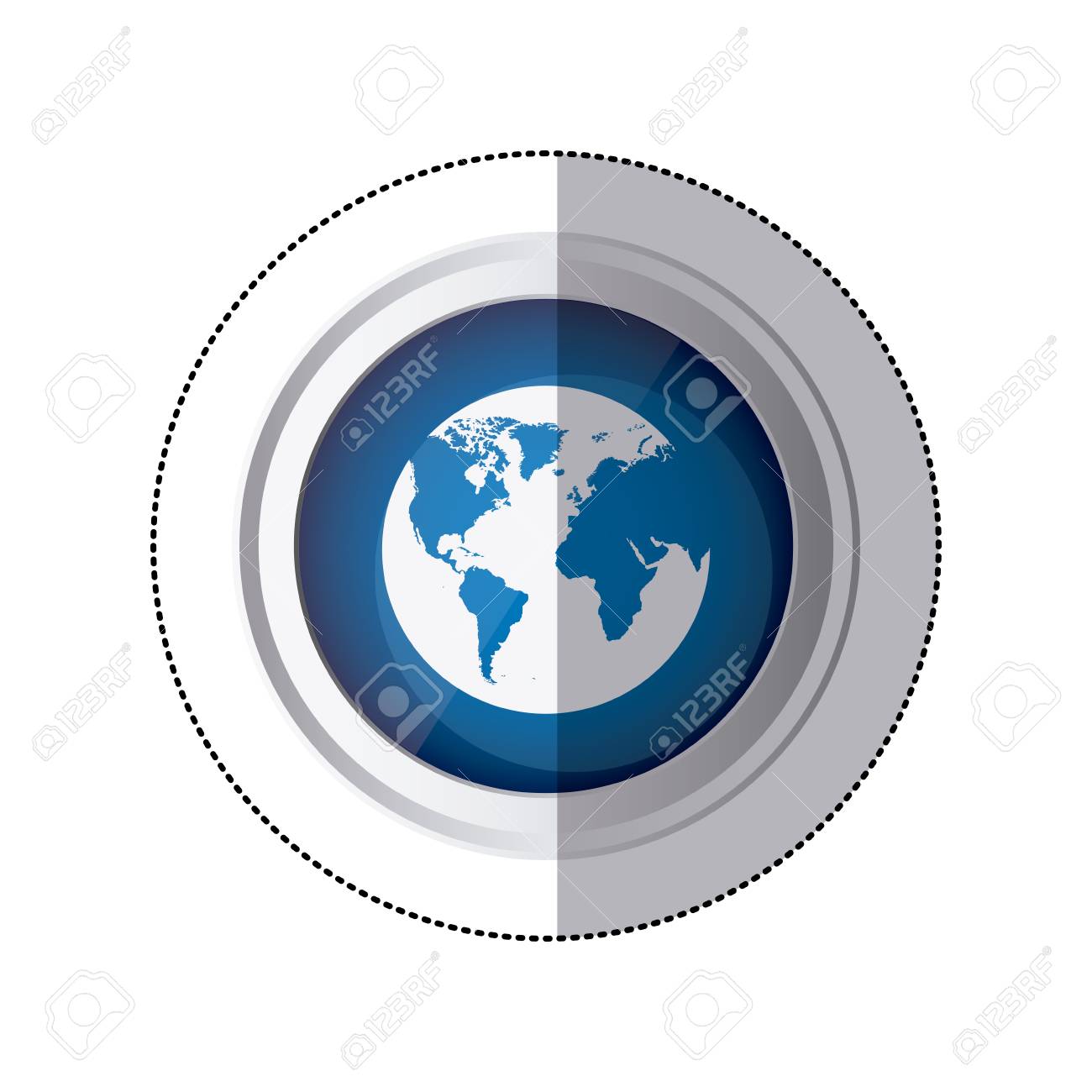 シルエット地球地球世界地図ベクター イラスト ステッカー青い円形のボタンのイラスト素材 ベクタ Image