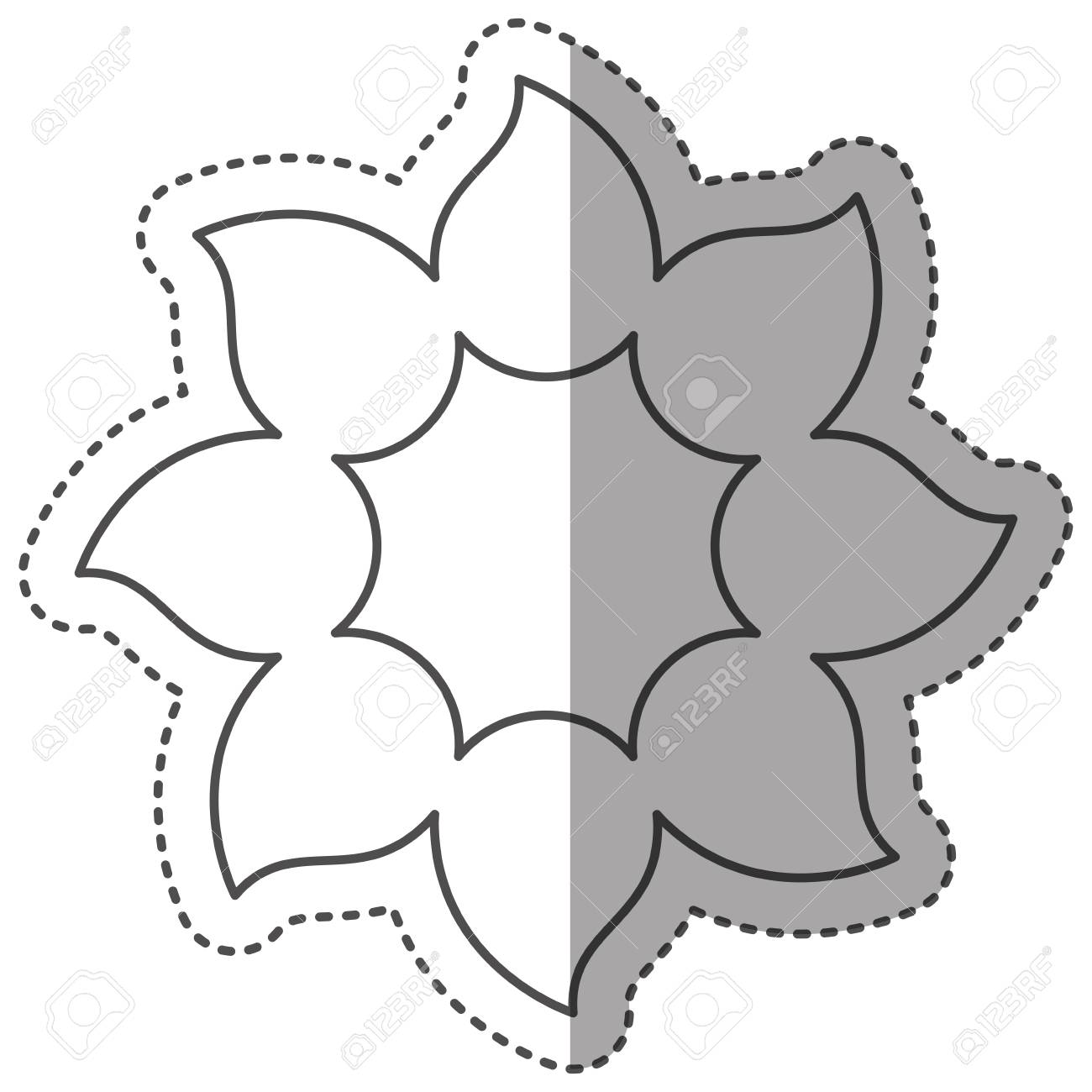 ステッカー白黒輪郭花びら半分影ベクトル イラスト花アイコンを形成のイラスト素材 ベクタ Image