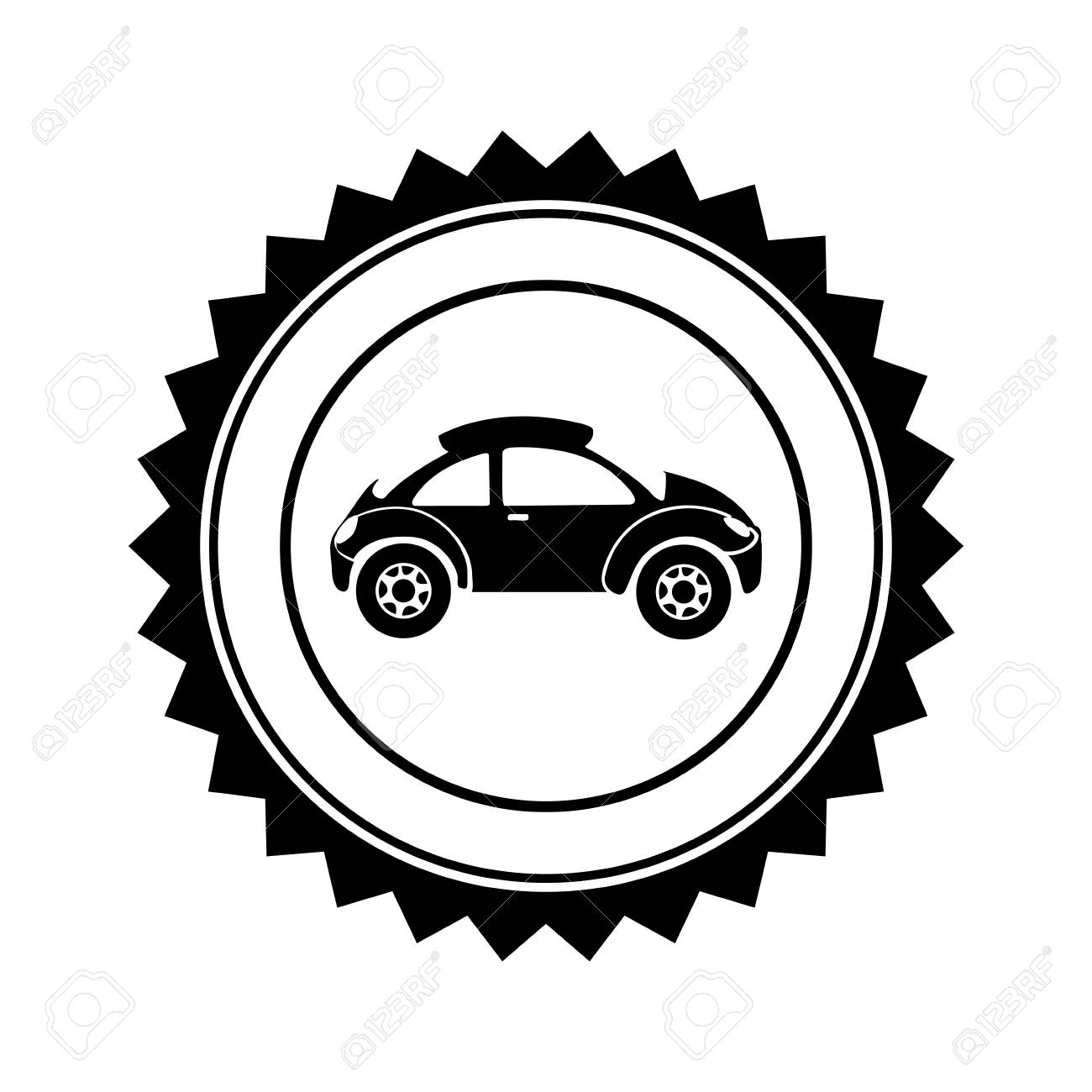 モノクロ円形シール側面図のベクトルでスポーツ車でのイラスト素材 ベクタ Image