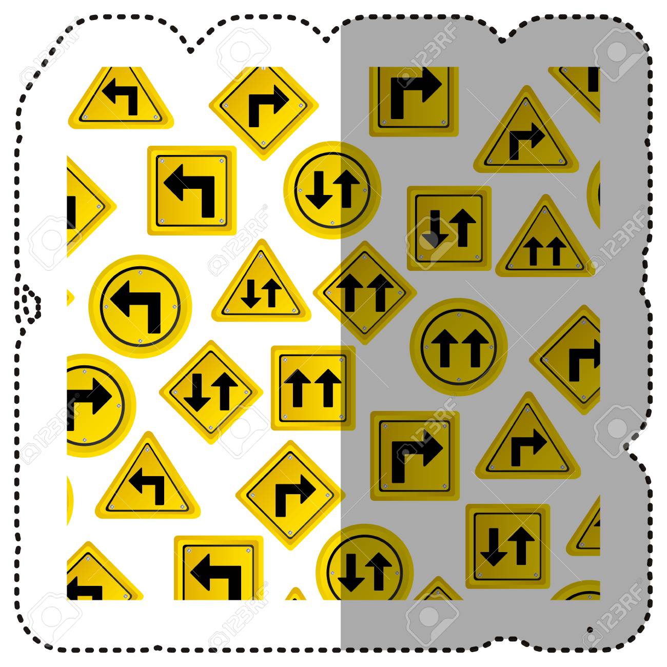 sticker pattern road traffic sign with arrows set vector