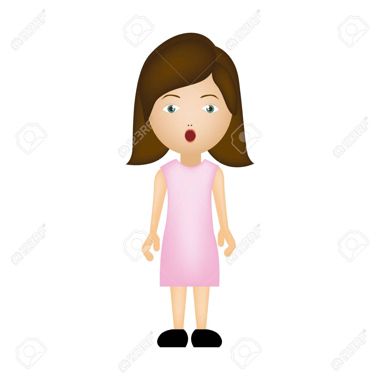 カラフルな似顔絵に衣装のベクトル図を持つ女性が唖然としました のイラスト素材 ベクタ Image