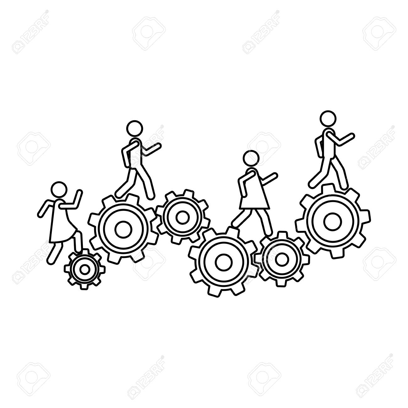 人 産業の進歩ベクトル イラスト白黒輪郭 のイラスト素材 ベクタ Image