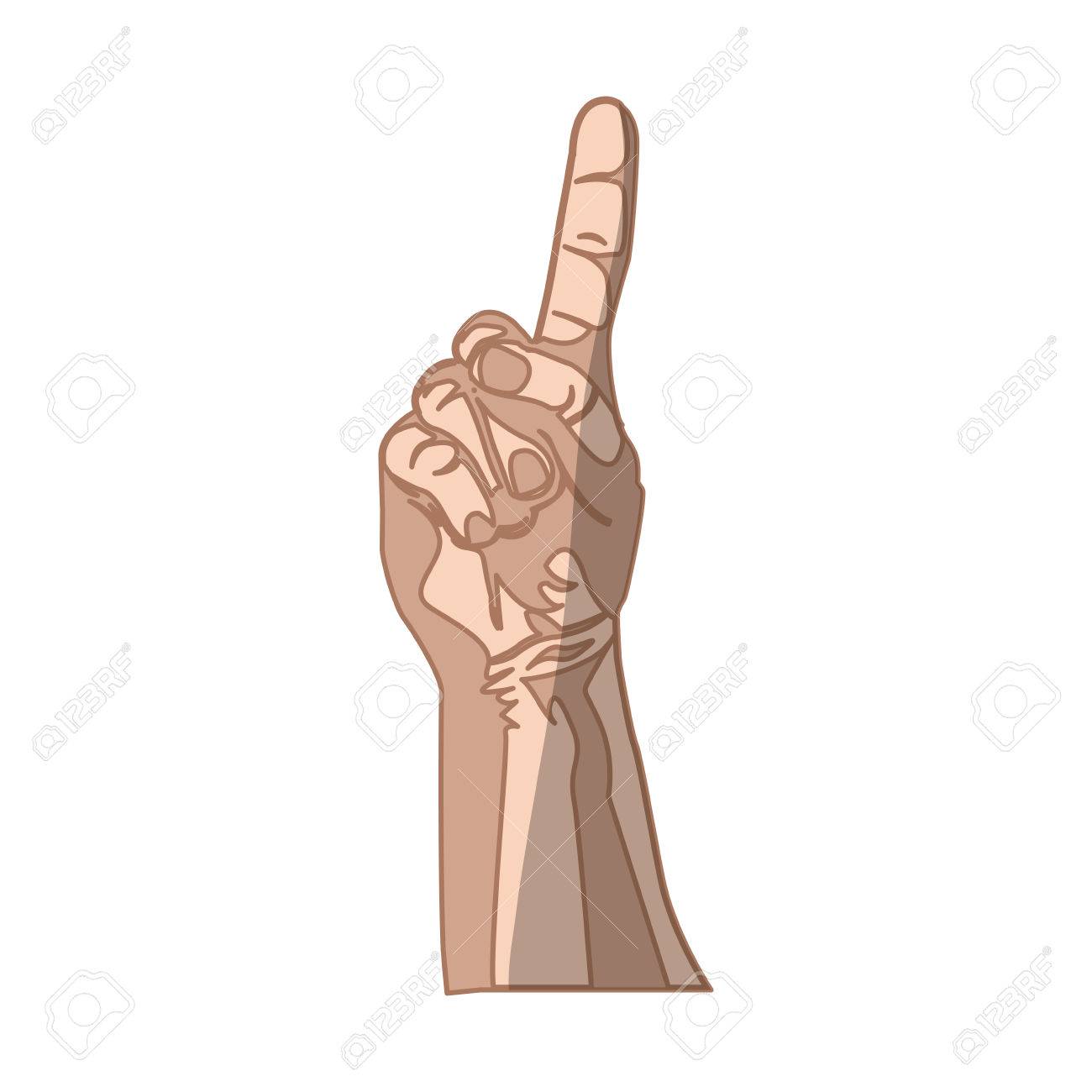 Dibuje El Brazo Del Color De La Piel De La Silueta Con Un Símbolo Del Dedo En La Ilustración Del Vector Del Alivio