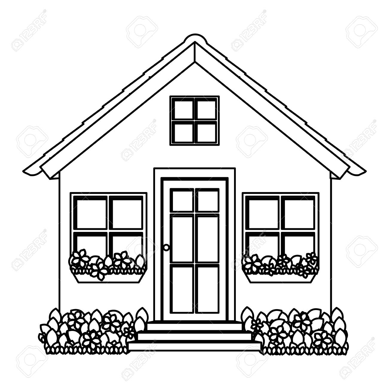 Casa De Fachada Cómoda De Silueta Con Ilustración De Vector De ...