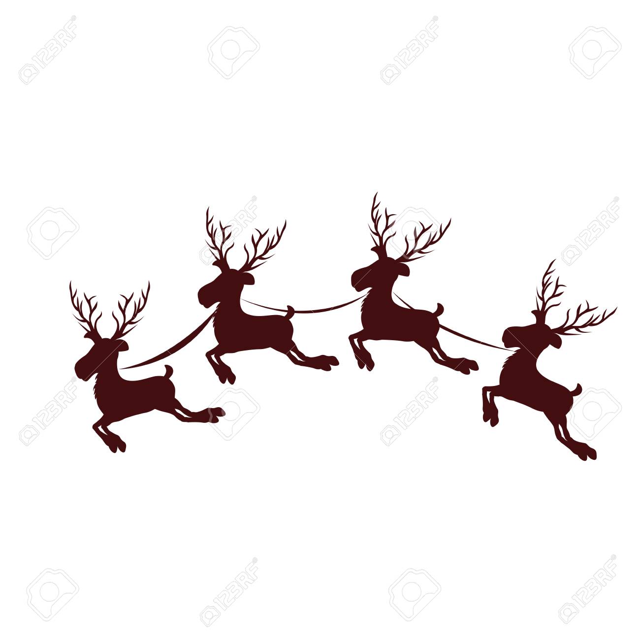 スカーフのベクトル図と 4 つのトナカイのセットでモノクロのシルエットのイラスト素材 ベクタ Image