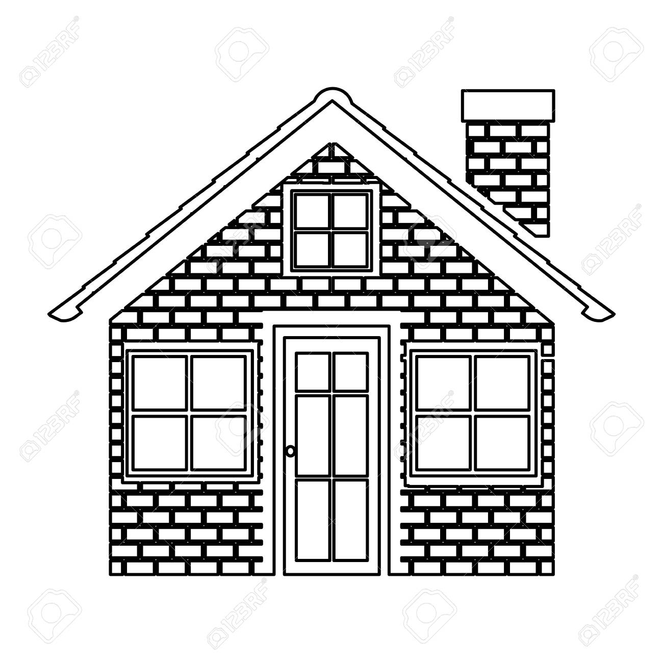 レンガ壁ベクトル イラスト家の白黒の輪郭 のイラスト素材 ベクタ Image