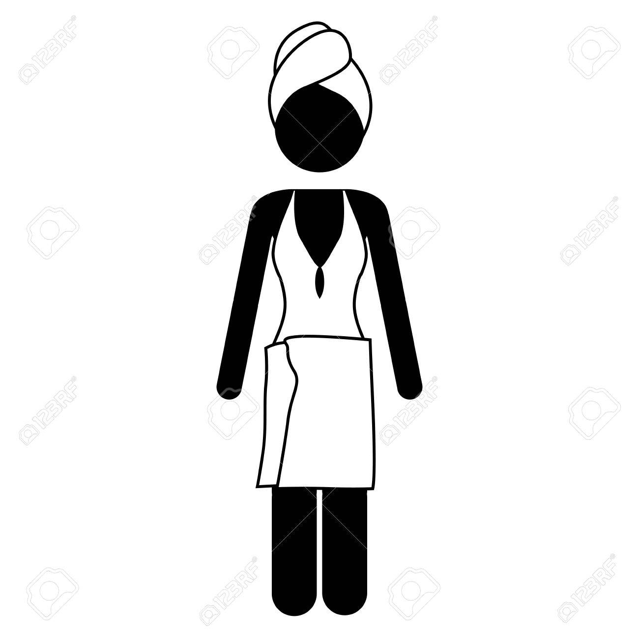 頭と腰のベクトル図にタオルでワンピース水着の女性の白黒のピクトグラム のイラスト素材 ベクタ Image 頭と腰のベクトル図にタオルでワンピース水着の女性の白黒のピクトグラム のイラスト素材 ベクタ Image
