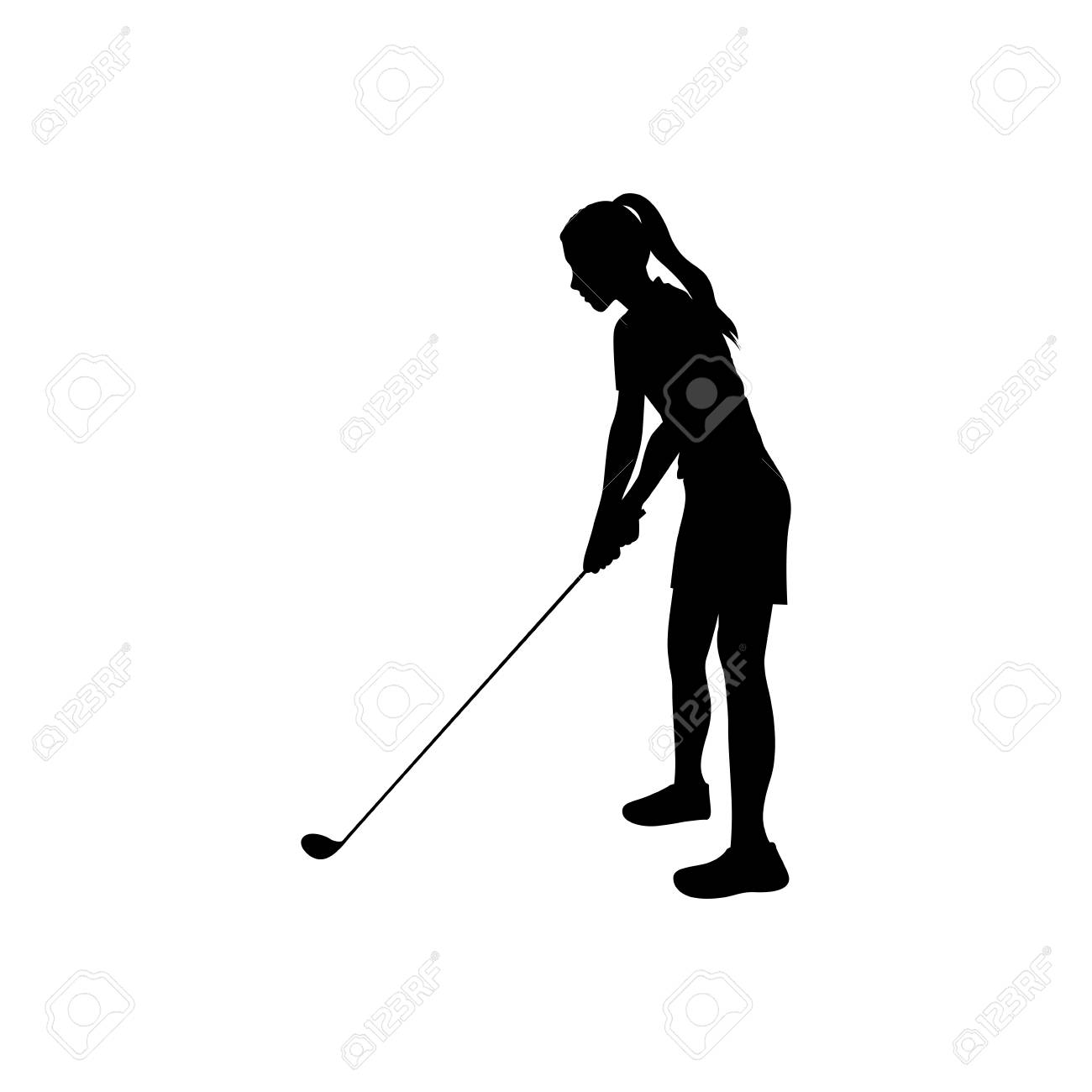 Black Silhouette Girl Playing Golf In Position Vector Illustration Royalty  Free SVG, Cliparts, Vectors, and Stock Illustration. Image 76093685., image size:1300x1300