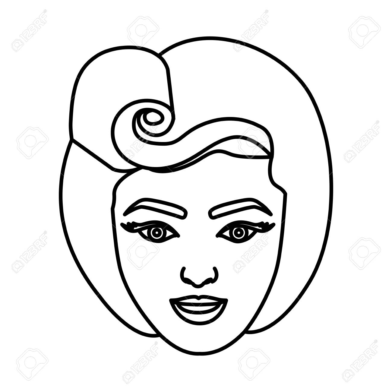 80 年代の顔女性の図面のシルエットのヘアスタイルのベクトル図のイラスト素材 ベクタ Image