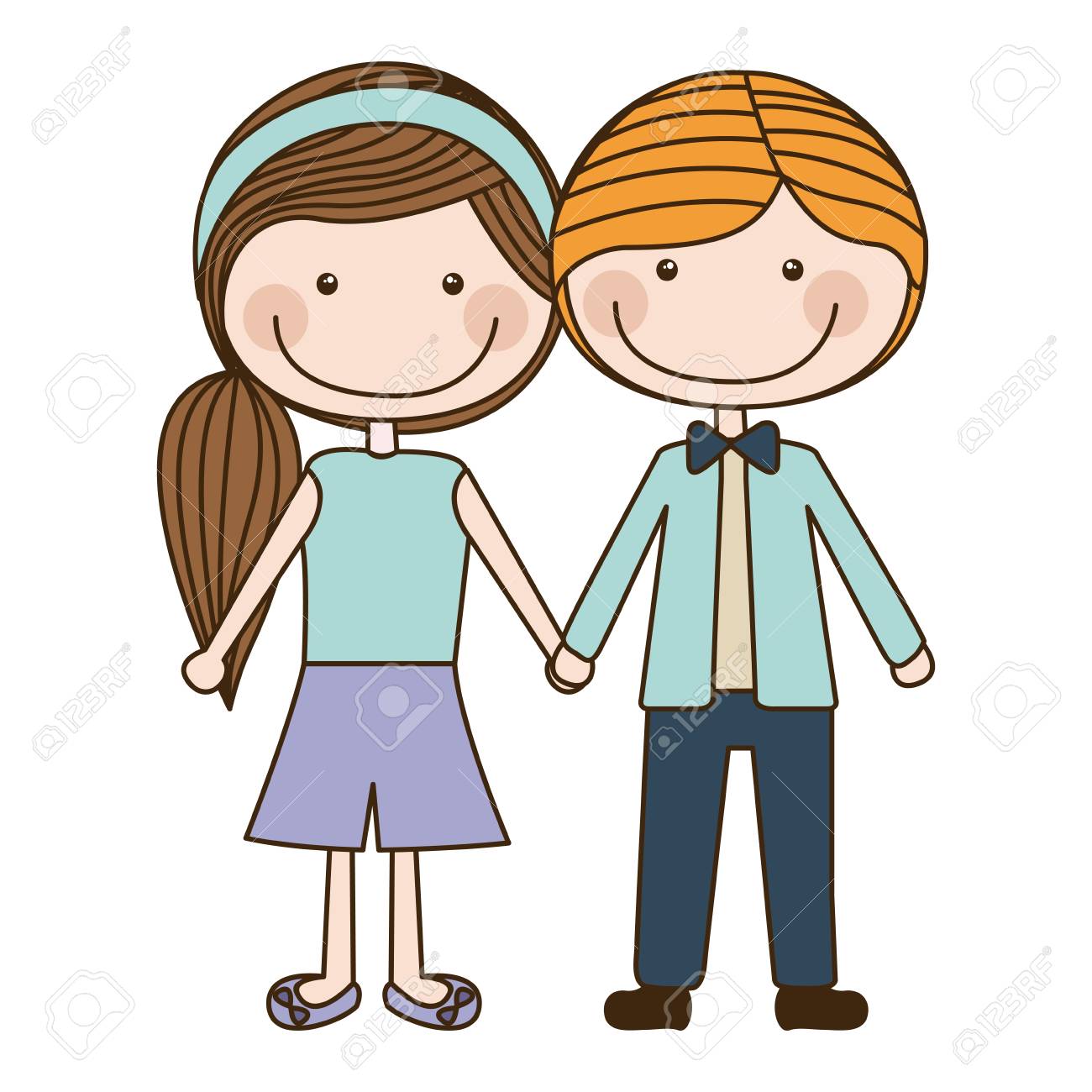 カラフルな風刺漫画金髪男性髪と撮影の手で女性側髪型ベクトル イラスト のイラスト素材 ベクタ Image