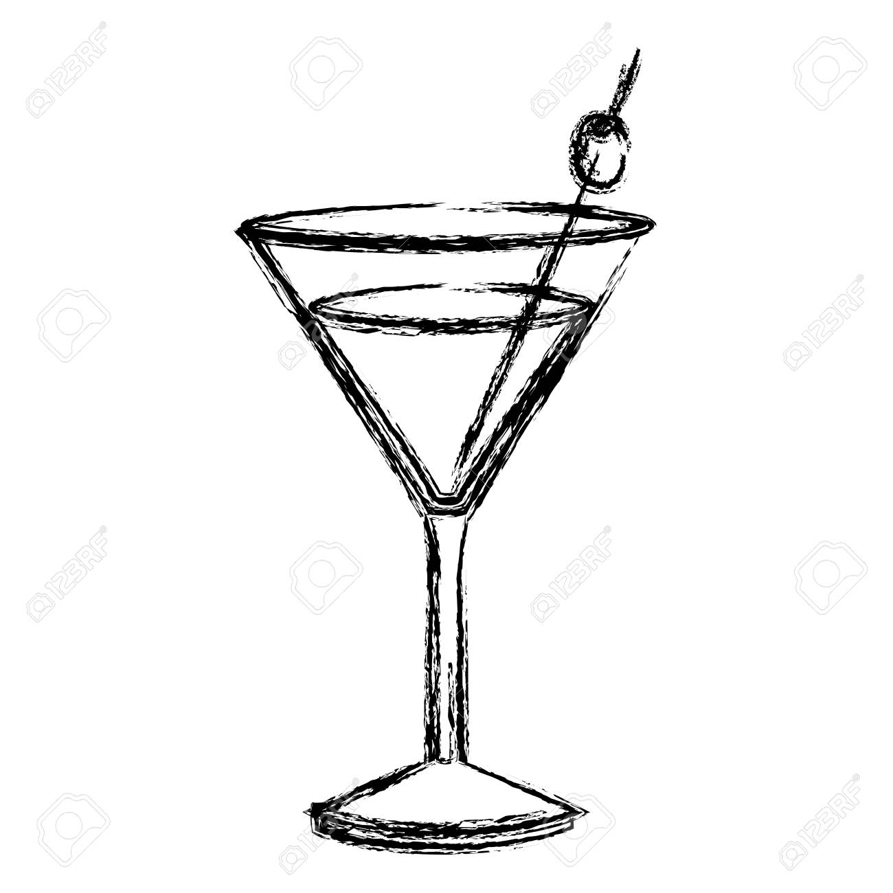 モノクロ スケッチ ドリンク カクテル グラス ベルモット ベクトル イラストのシルエット のイラスト素材 ベクタ Image