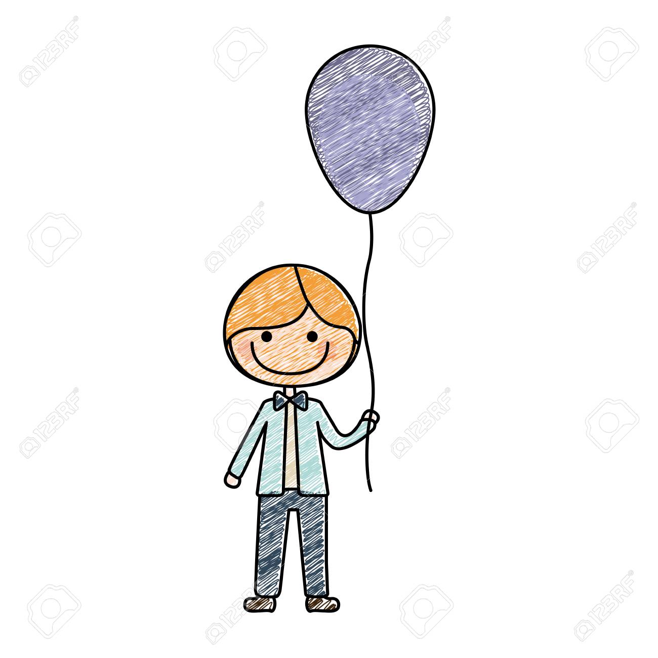 Dibujo A Lápiz De Color De La Caricatura De Sonrisa Para Niños Con Corbata  De Lazo Y La Ilustración Vectorial De Globo Ilustraciones Svg, Vectoriales,  Clip Art Vectorizado Libre De Derechos. Image