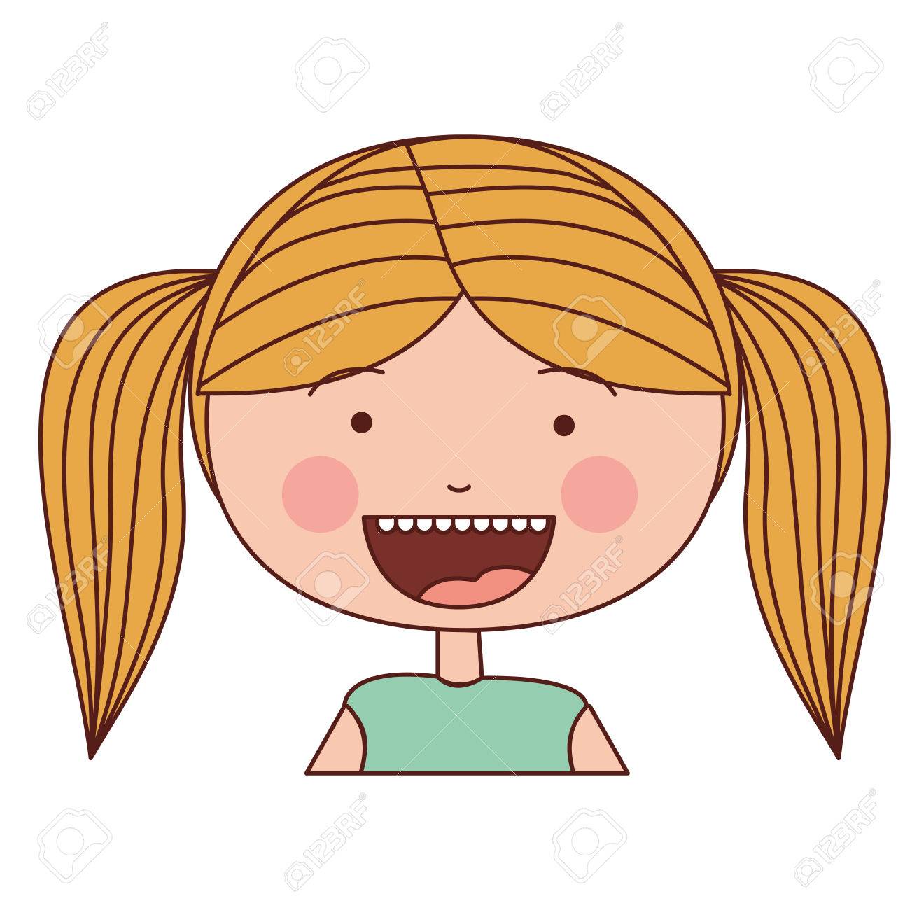 色シルエット笑顔式漫画半分体少女金髪のおさげ髪ストライプ髪ベクトル イラストのイラスト素材 ベクタ Image