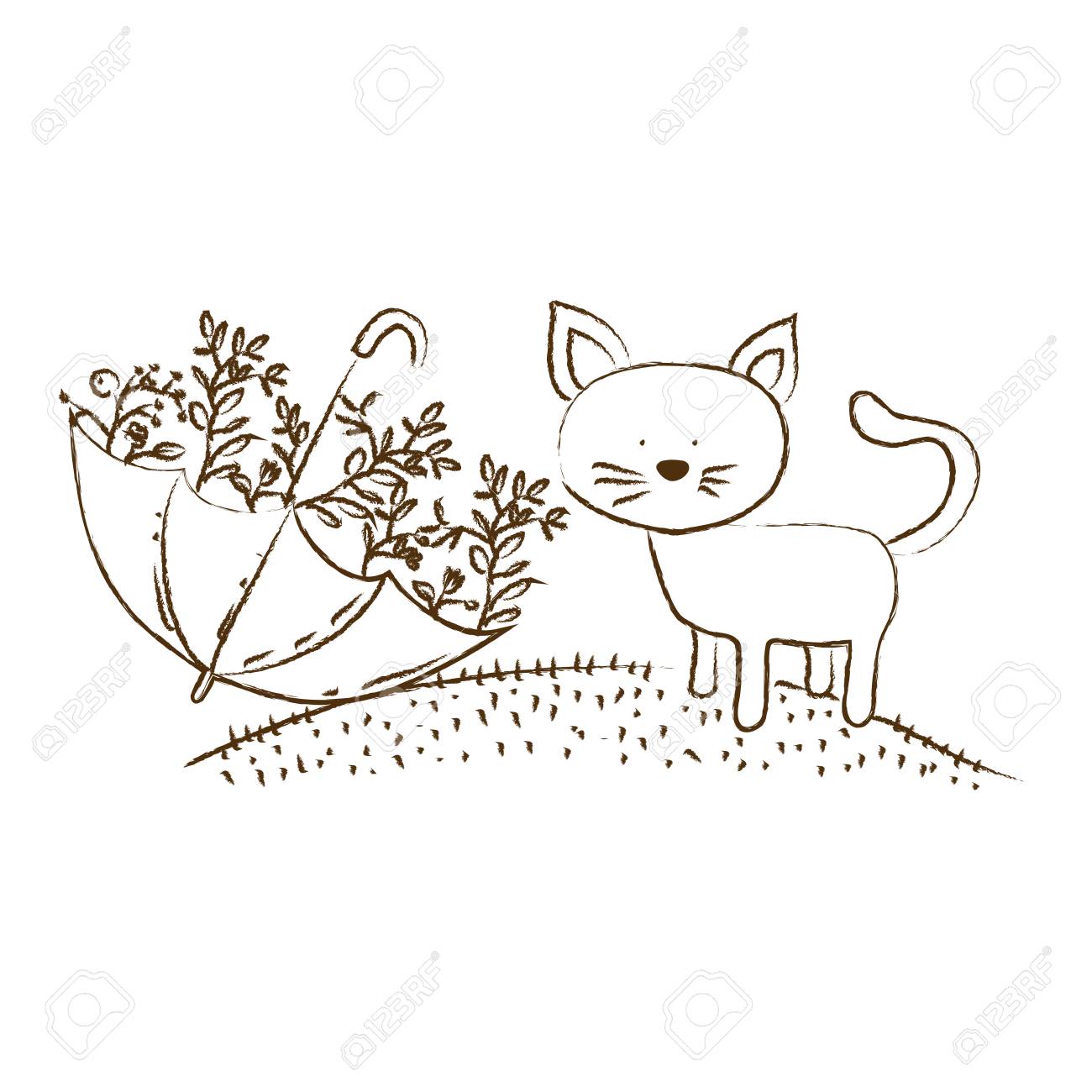 モノクロ手丘および植物の傘の猫のシルエットが描かベクトル図のイラスト素材 ベクタ Image モノクロ手丘および植物の傘の猫のシルエットが描かベクトル図のイラスト素材 ベクタ Image