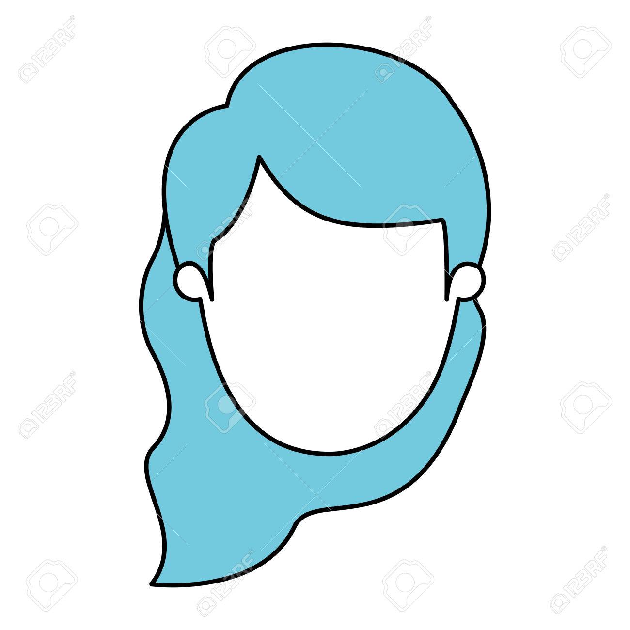 青色の波状面髪ベクトル イラスト シルエット漫画正面顔女性のイラスト素材 ベクタ Image