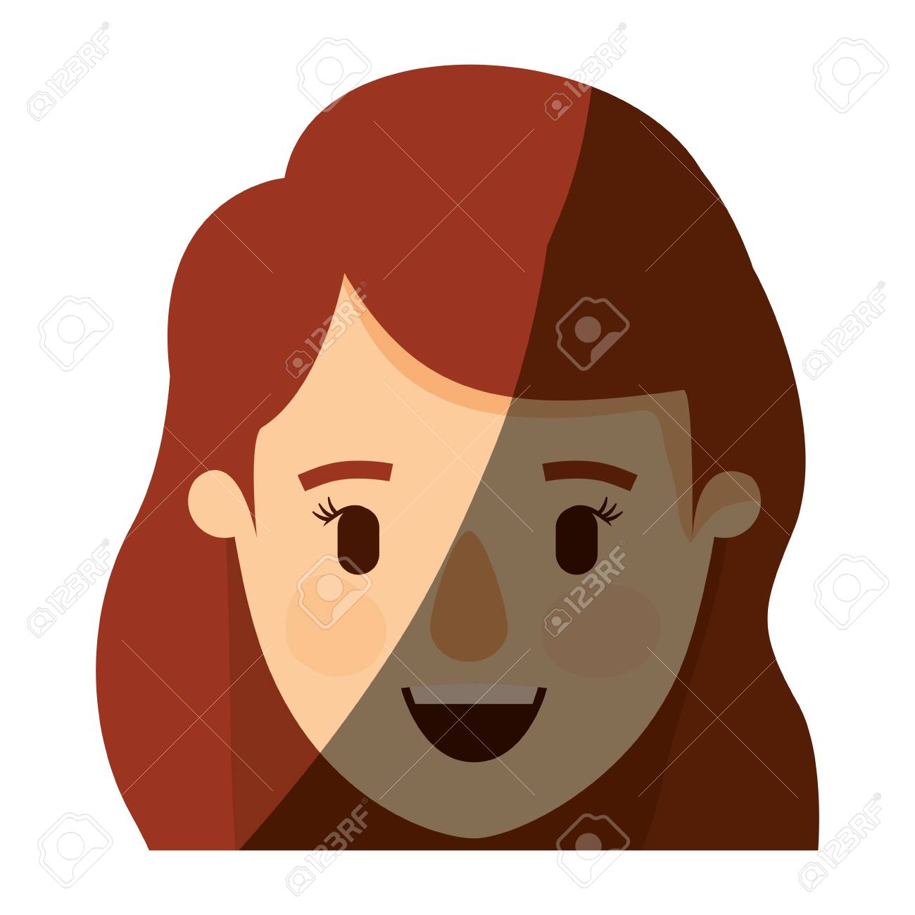 カラー画像シェーディング似顔絵の正面顔クローズ アップ女性赤毛の波状横髪ベクトル図 のイラスト素材 ベクタ Image